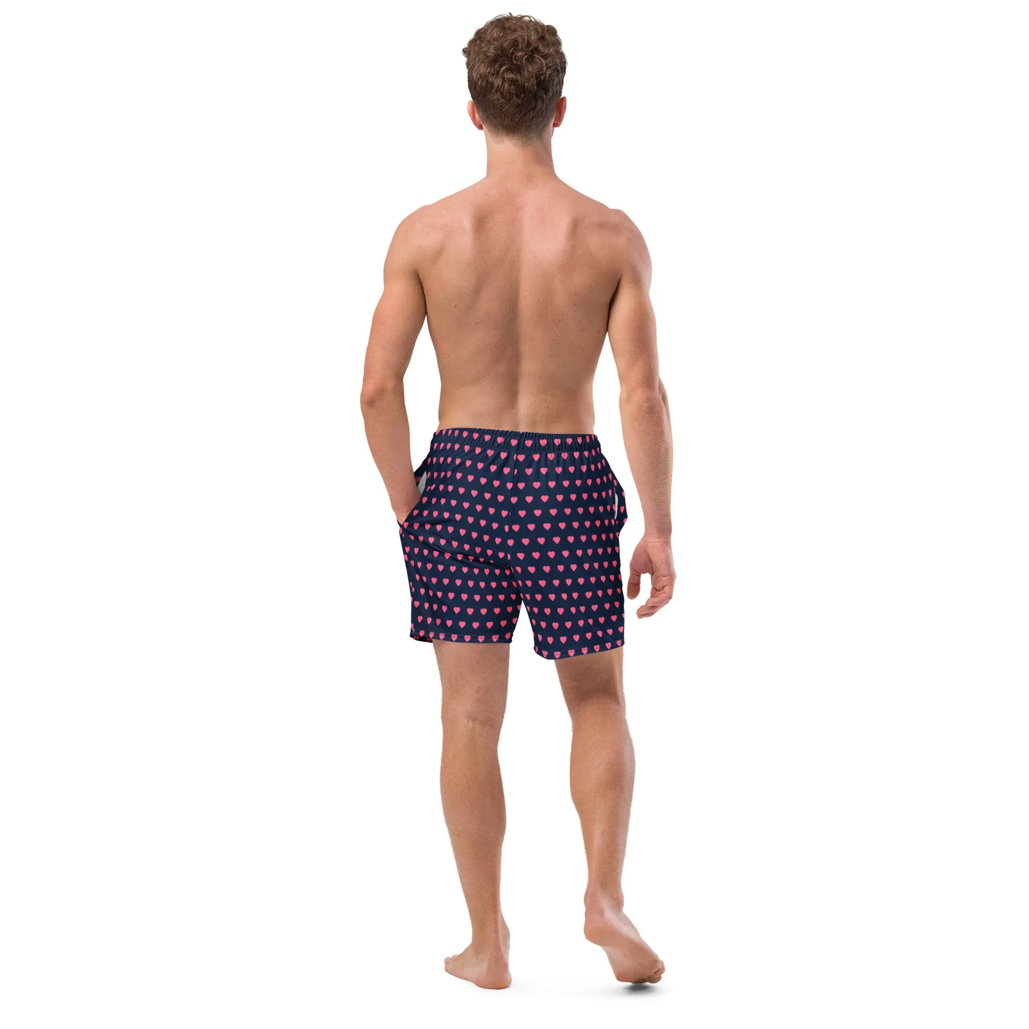 Pink Hearts Men's Swim Trunks, Valentine's Day Print Cute Quick Drying Comfortable Swim Trunks For Men - Made in USA/EU/MX