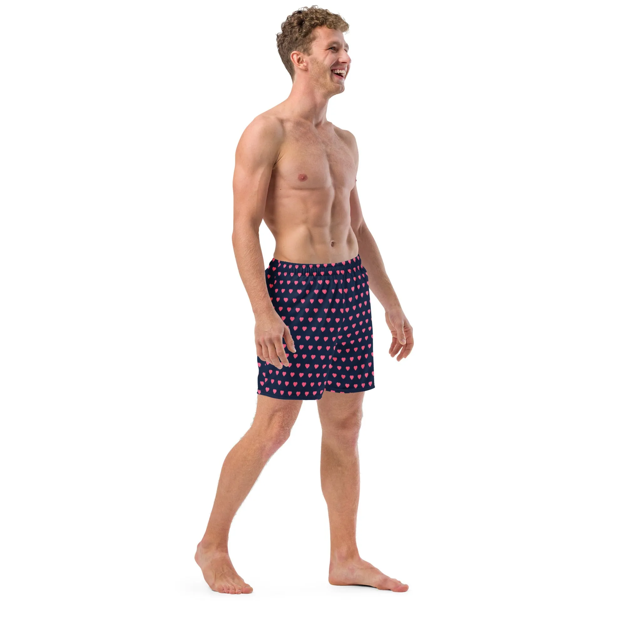Pink Hearts Men's Swim Trunks, Valentine's Day Print Cute Quick Drying Comfortable Swim Trunks For Men - Made in USA/EU/MX