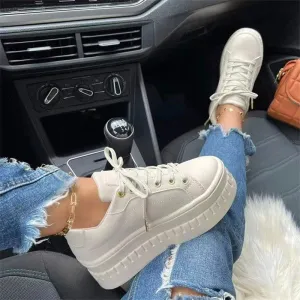 Purpdrank - Cream White Fashion Casual Patchwork Frenulum Solid Color Round Comfortable Flats Shoes