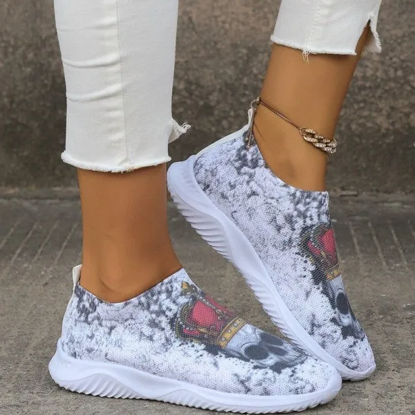 Purpdrank - Halloween White Casual Patchwork Printing Round Comfortable Shoes