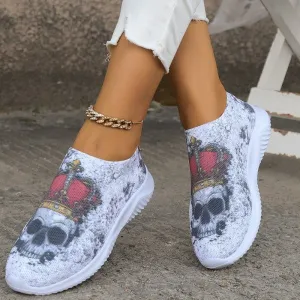 Purpdrank - Halloween White Casual Patchwork Printing Round Comfortable Shoes