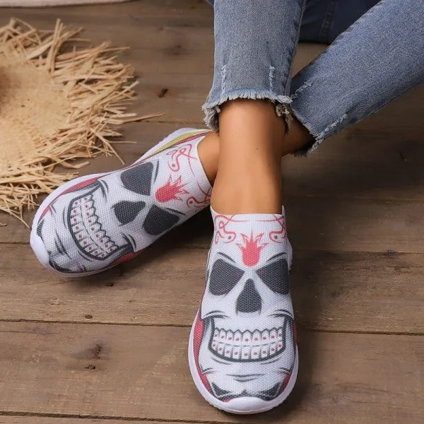 Purpdrank - Halloween White Casual Patchwork Printing Round Comfortable Shoes