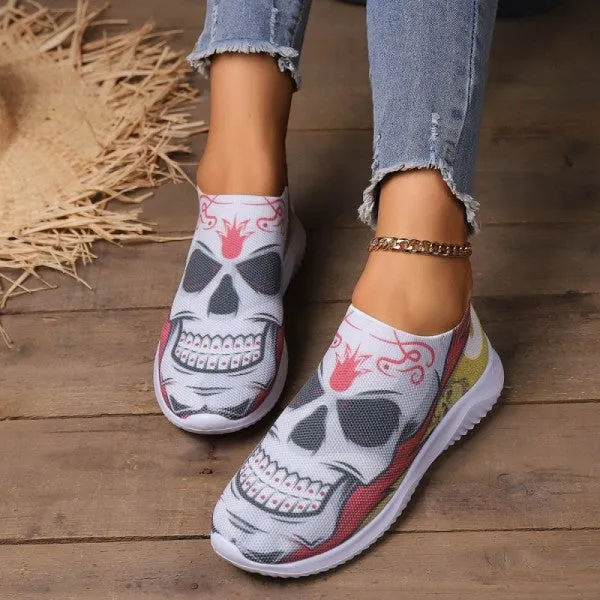 Purpdrank - Halloween White Casual Patchwork Printing Round Comfortable Shoes