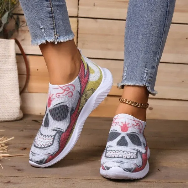 Purpdrank - Halloween White Casual Patchwork Printing Round Comfortable Shoes