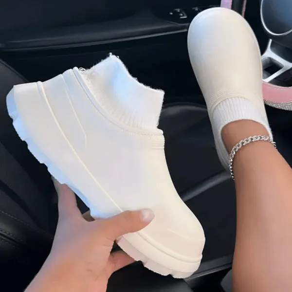 Purpdrank - White Casual Living Patchwork Solid Color Round Keep Warm Comfortable Flats Shoes