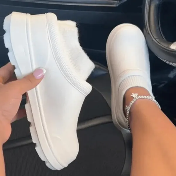 Purpdrank - White Casual Living Patchwork Solid Color Round Keep Warm Comfortable Flats Shoes