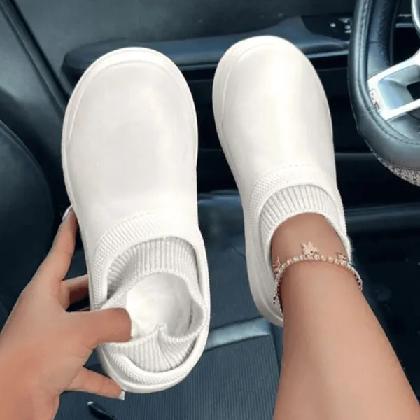 Purpdrank - White Casual Living Patchwork Solid Color Round Keep Warm Comfortable Flats Shoes