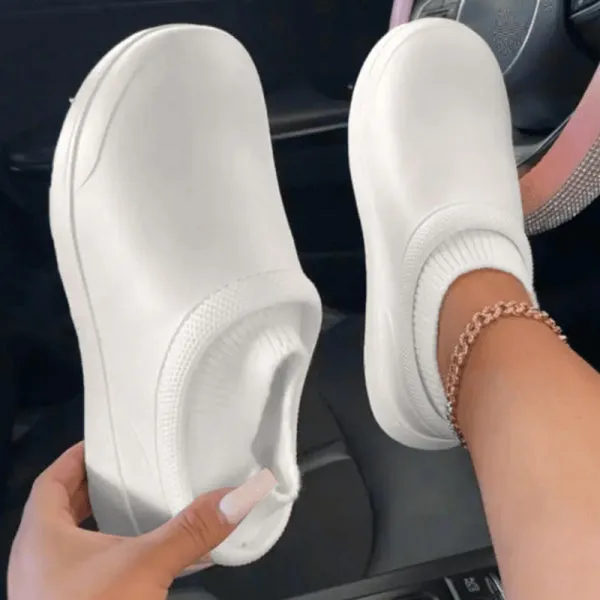Purpdrank - White Casual Living Patchwork Solid Color Round Keep Warm Comfortable Flats Shoes