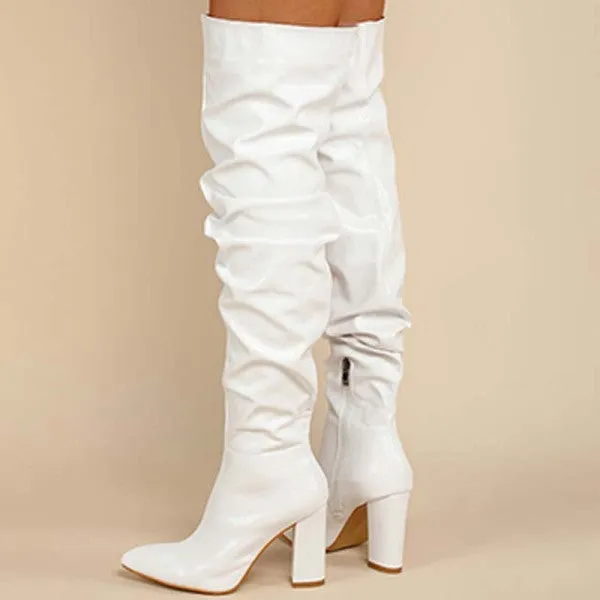 Purpdrank - White Casual Patchwork Solid Color Pointed Out Door Shoes (Heel Height 3.94in)