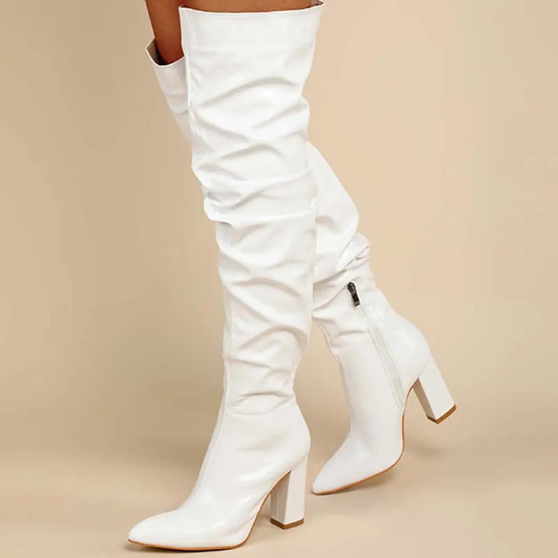Purpdrank - White Casual Patchwork Solid Color Pointed Out Door Shoes (Heel Height 3.94in)