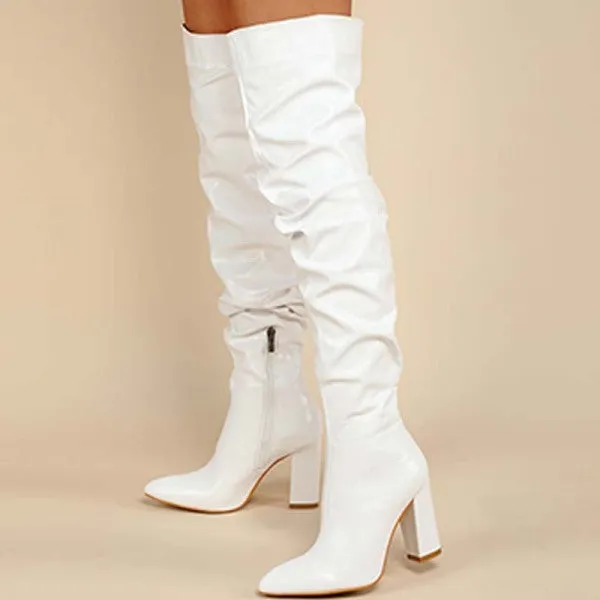 Purpdrank - White Casual Patchwork Solid Color Pointed Out Door Shoes (Heel Height 3.94in)