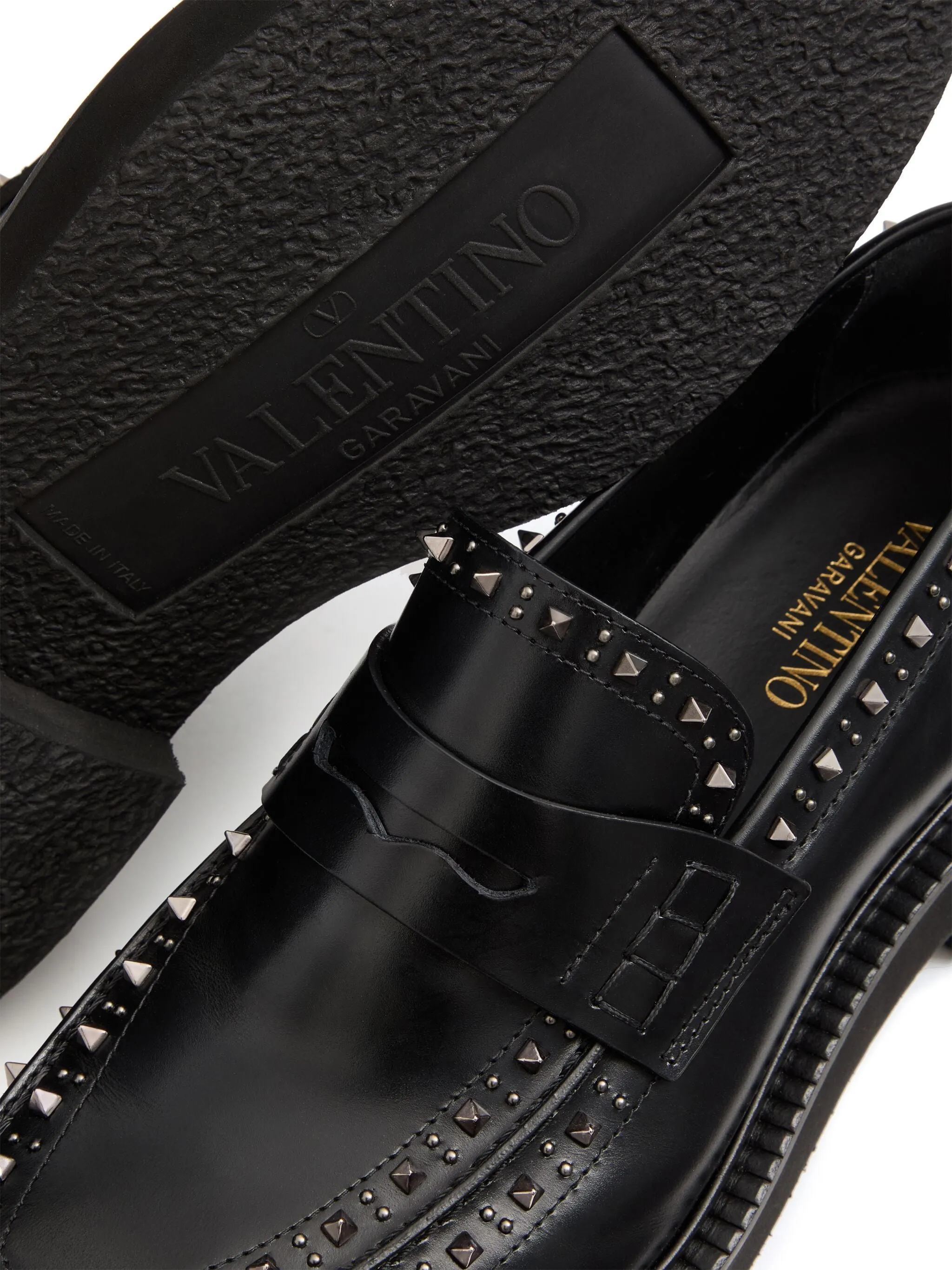 Rockstud leather loafers