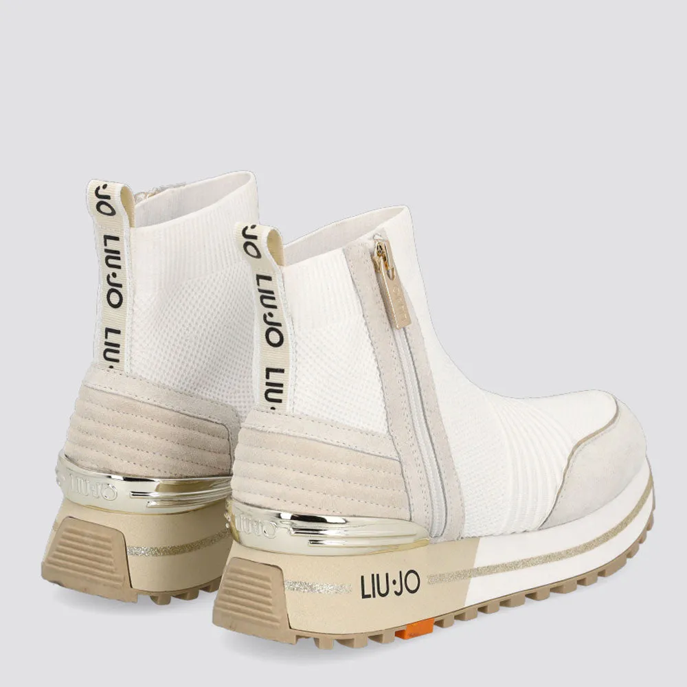 Scarpe Donna LIU JO Sneakers Alte a Calzino in Tessuto Stretch e Inserti in Suede colore Bianco