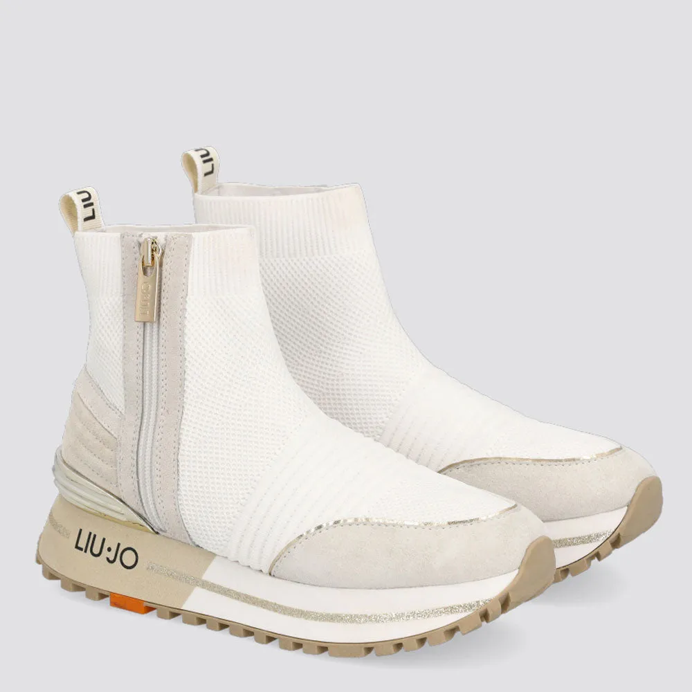 Scarpe Donna LIU JO Sneakers Alte a Calzino in Tessuto Stretch e Inserti in Suede colore Bianco