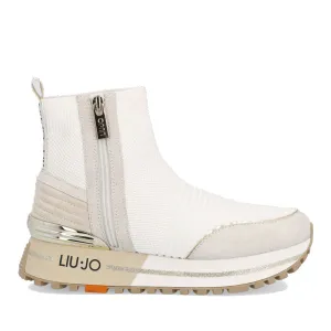 Scarpe Donna LIU JO Sneakers Alte a Calzino in Tessuto Stretch e Inserti in Suede colore Bianco