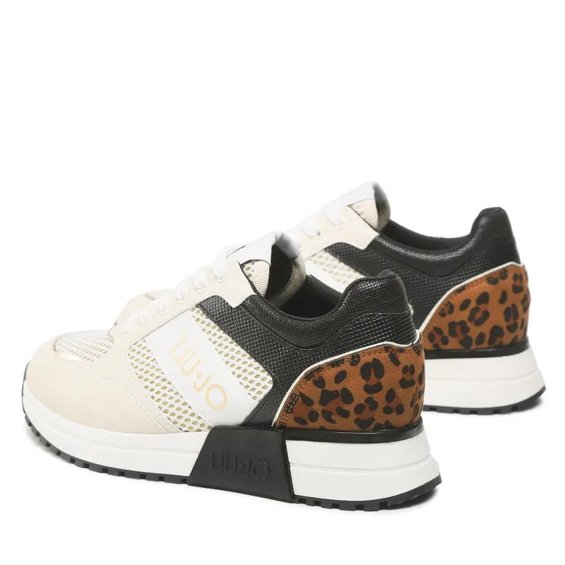 Scarpe Donna LIU JO Sneakers Platform Kiss 06 in Mesh e Inserto Animalier colore Off White e Black