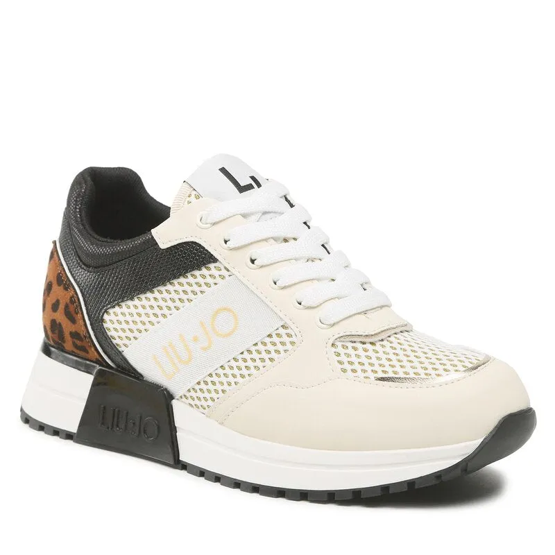 Scarpe Donna LIU JO Sneakers Platform Kiss 06 in Mesh e Inserto Animalier colore Off White e Black