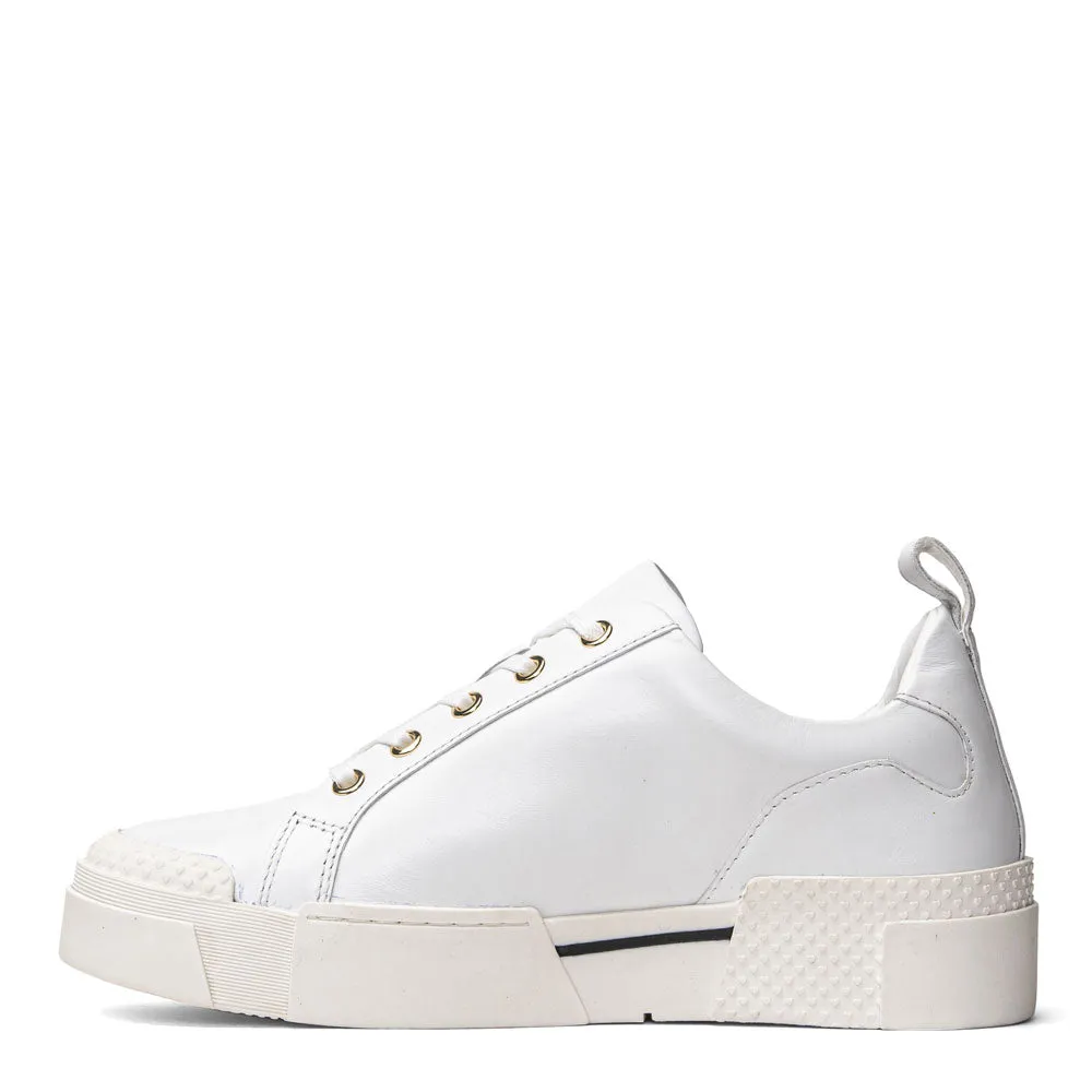 Scarpe Donna LOVE MOSCHINO Sneakers Platform in Pelle Bianca linea Gold Metal Logo JA15625