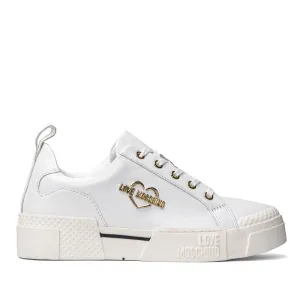 Scarpe Donna LOVE MOSCHINO Sneakers Platform in Pelle Bianca linea Gold Metal Logo JA15625
