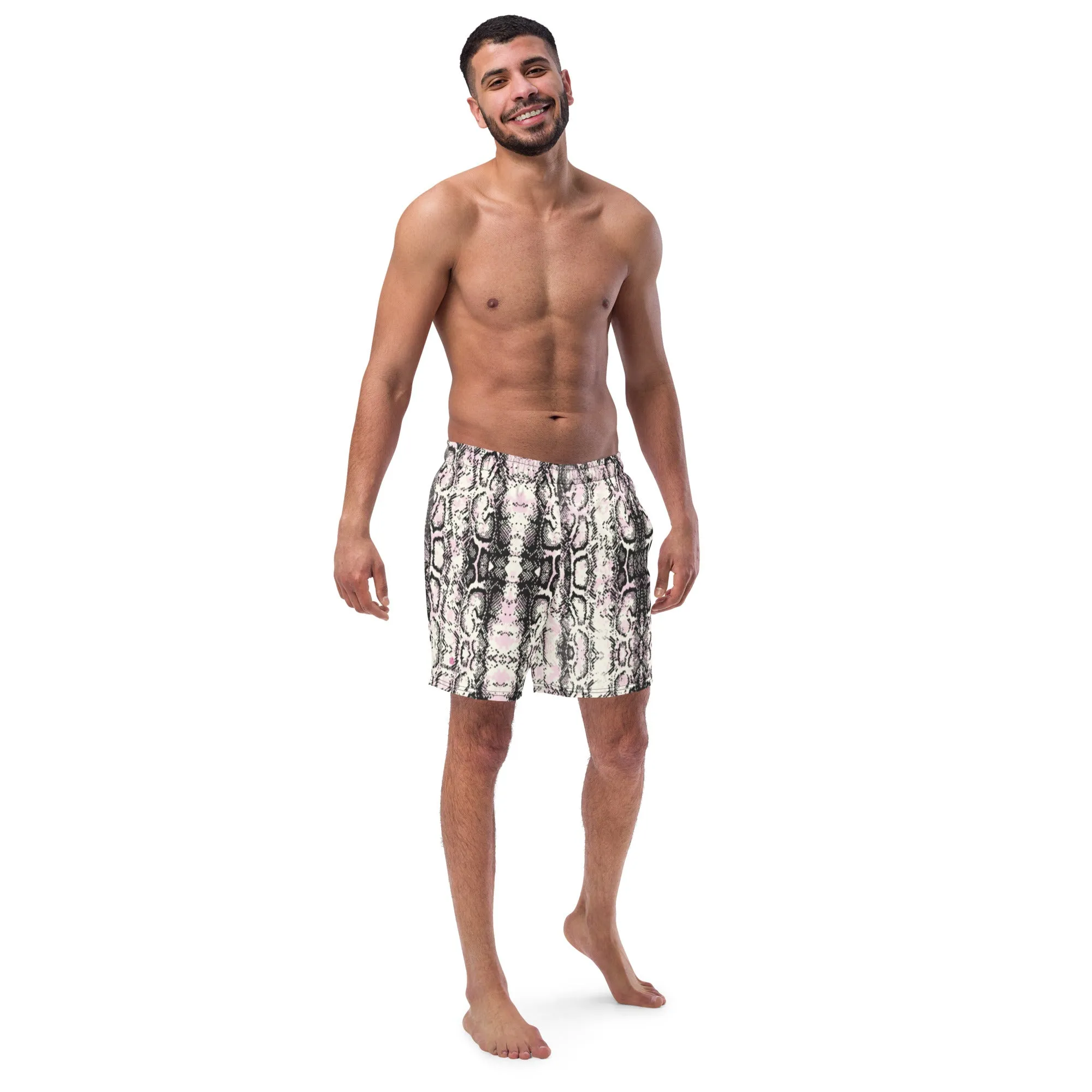 Snake Print Men's Swim Trunks, Best Snake Skin Printed Designer Premium Luxury Men's Swim Trunks - Made in USA/EU/MX (US Size: 2XS-6XL)