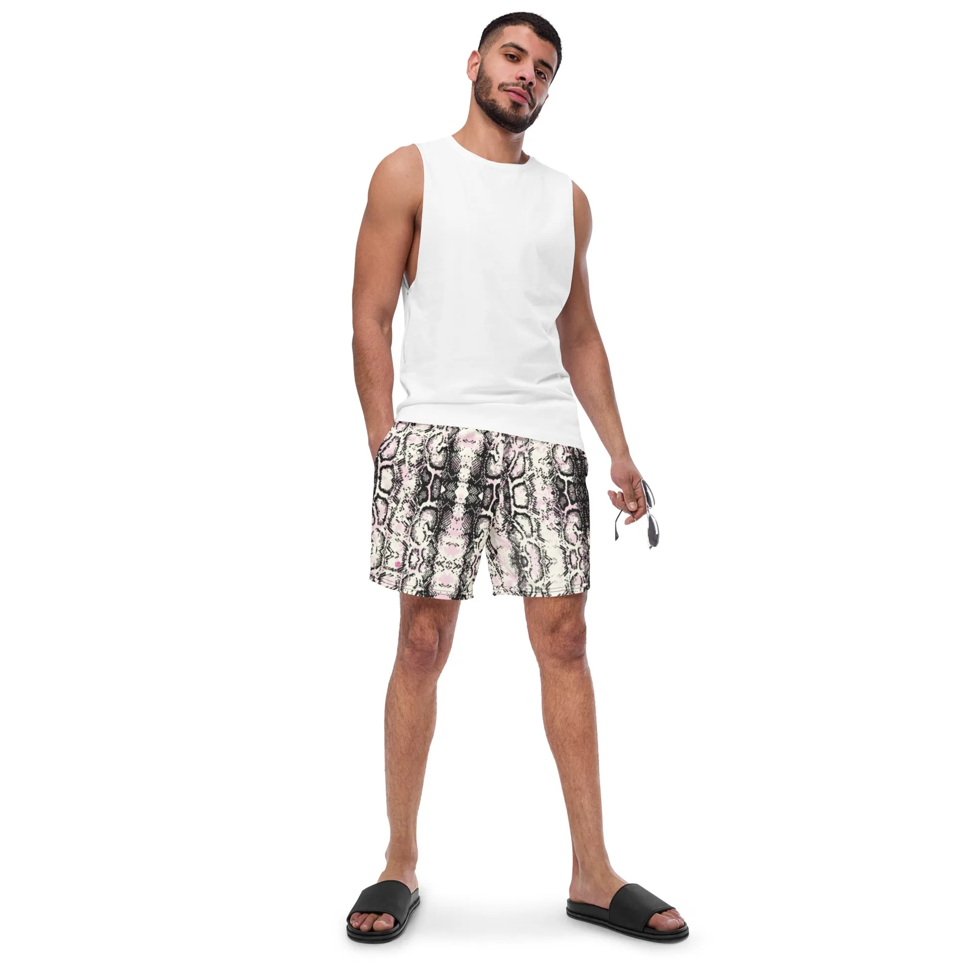 Snake Print Men's Swim Trunks, Best Snake Skin Printed Designer Premium Luxury Men's Swim Trunks - Made in USA/EU/MX (US Size: 2XS-6XL)