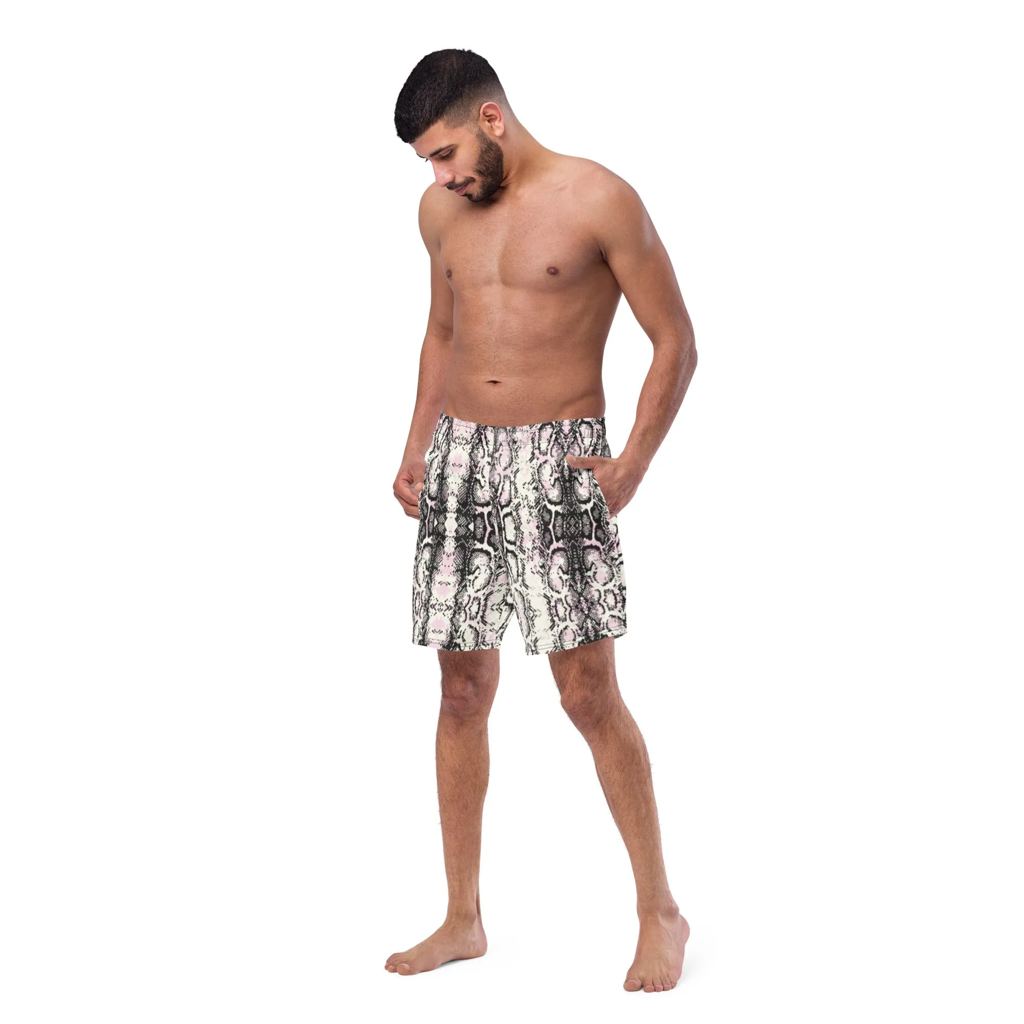 Snake Print Men's Swim Trunks, Best Snake Skin Printed Designer Premium Luxury Men's Swim Trunks - Made in USA/EU/MX (US Size: 2XS-6XL)