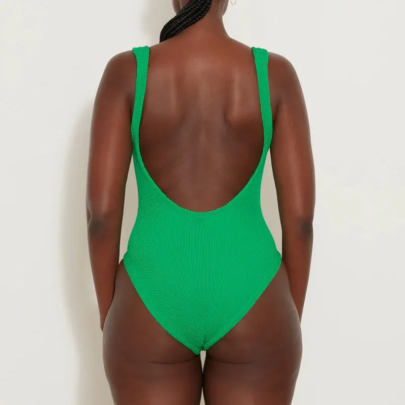 Square-neck Swim M Crinkle Emerald