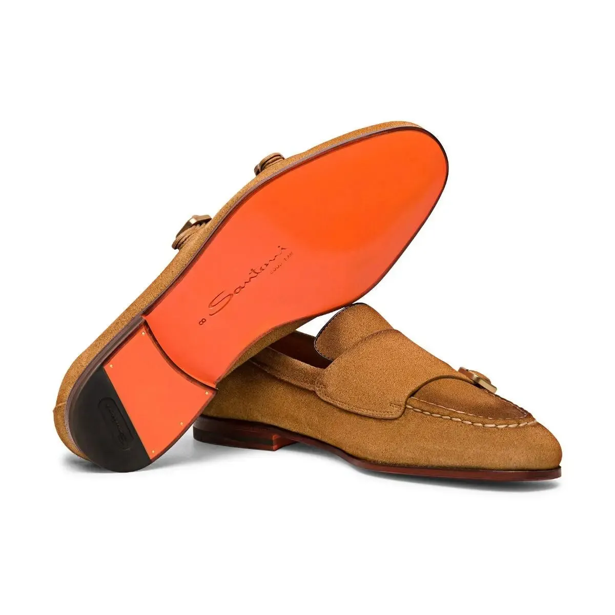 Tan Suede Double Buckle Monk Strap Loafer
