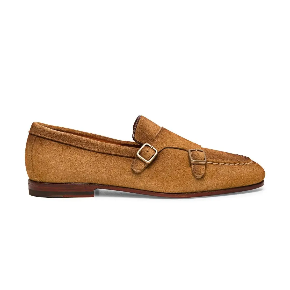 Tan Suede Double Buckle Monk Strap Loafer
