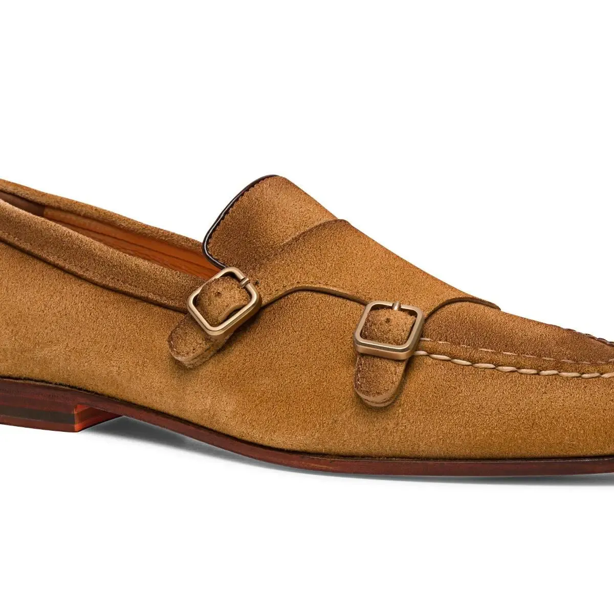 Tan Suede Double Buckle Monk Strap Loafer