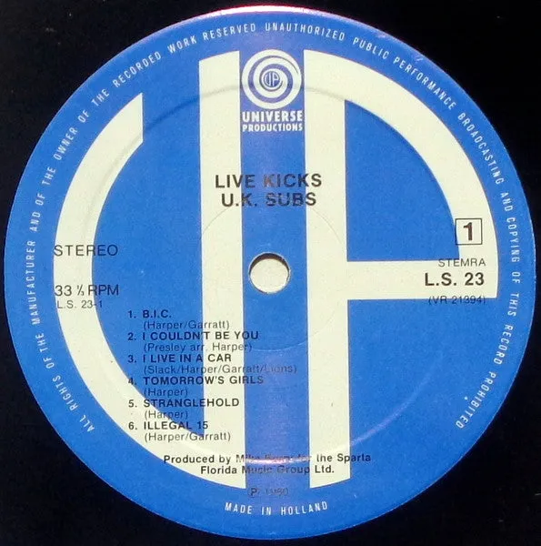 U.K. Subs* - Live Kicks (12", MiniAlbum) (NM or M-)