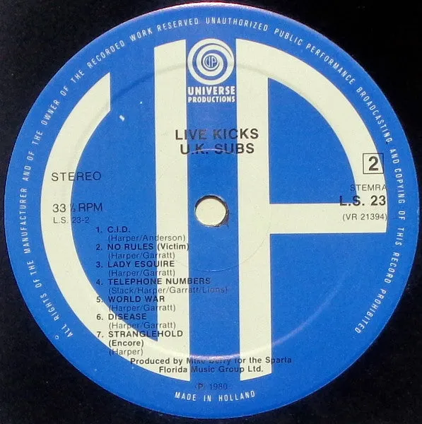 U.K. Subs* - Live Kicks (12", MiniAlbum) (NM or M-)