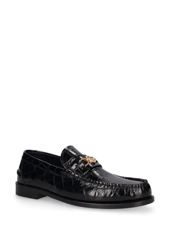 Versace   Medusa croc embossed leather loafers 