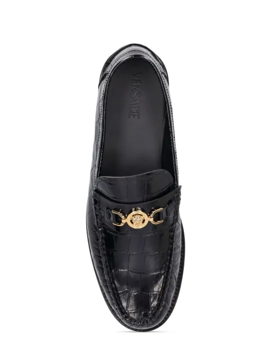 Versace   Medusa croc embossed leather loafers 