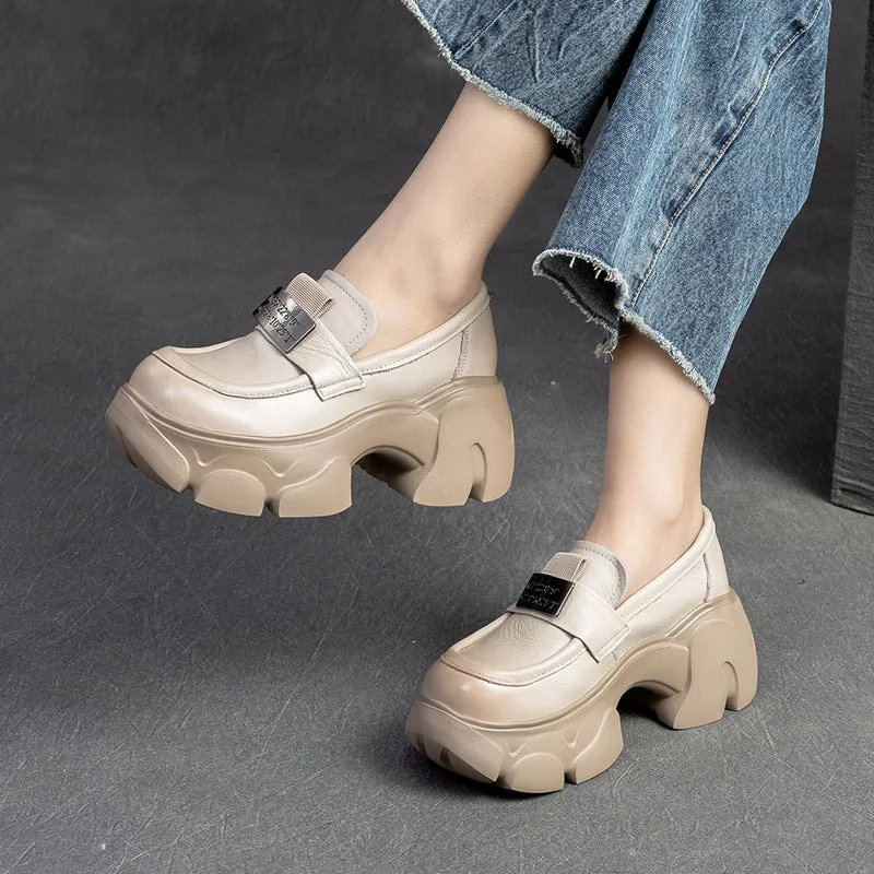 Women Minimalist Leather Chunky Platform Loafers