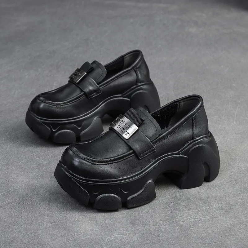 Women Minimalist Leather Chunky Platform Loafers