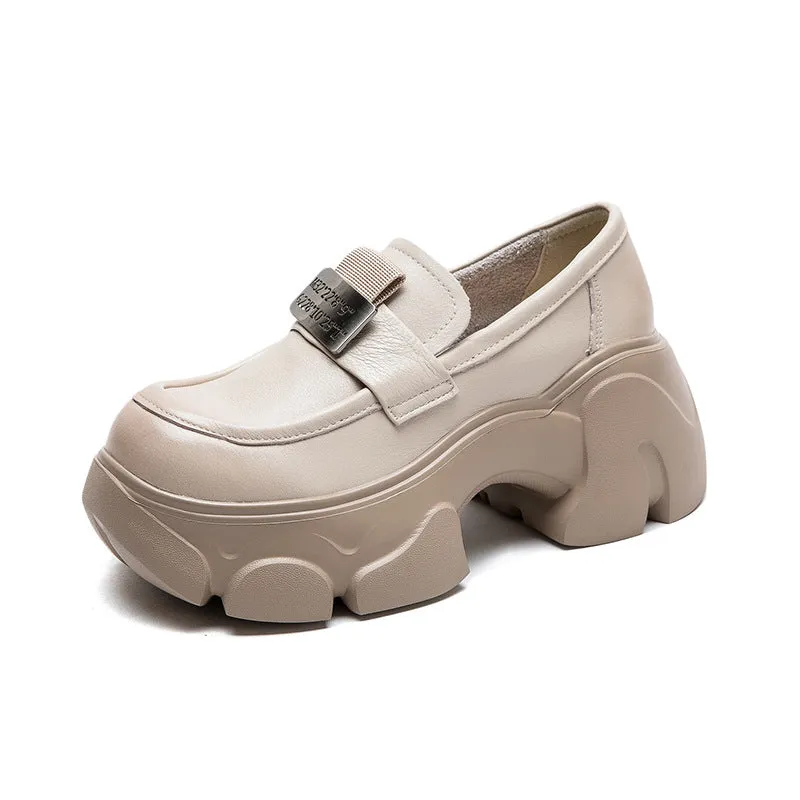 Women Minimalist Leather Chunky Platform Loafers