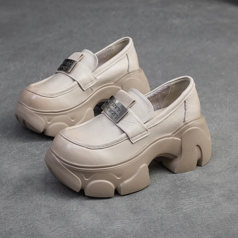 Women Minimalist Leather Chunky Platform Loafers