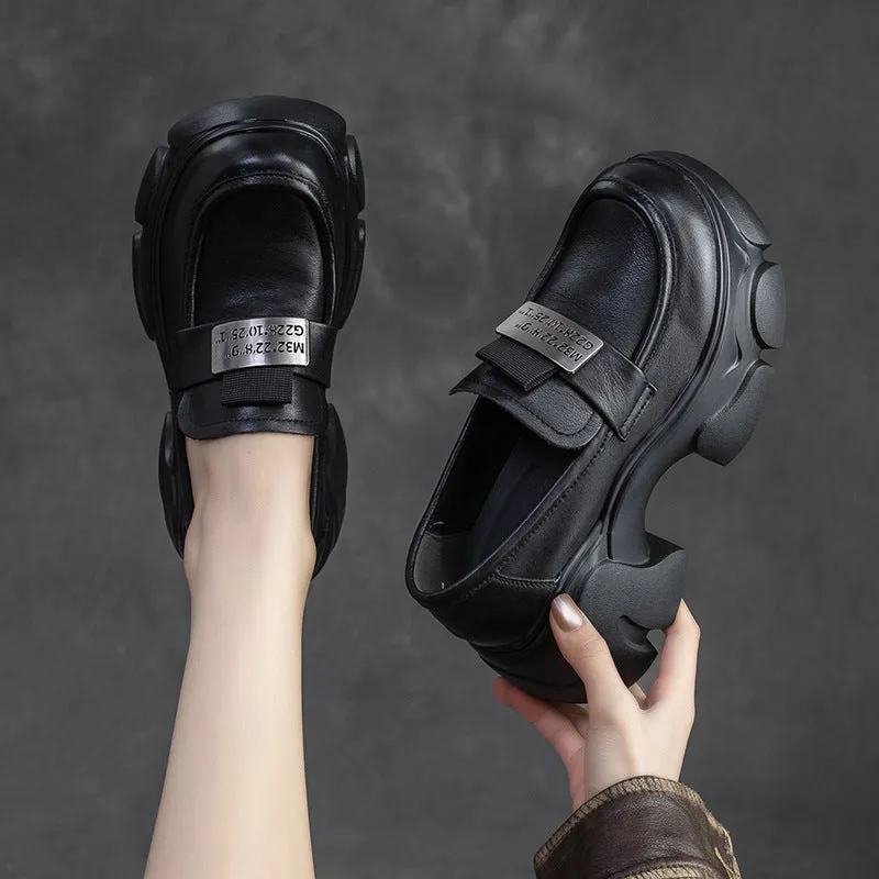 Women Minimalist Leather Chunky Platform Loafers