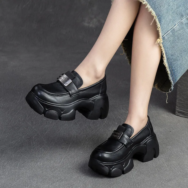Women Minimalist Leather Chunky Platform Loafers