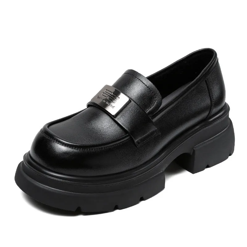 Women Minimalist Leather Thick Soled Casual Loafers
