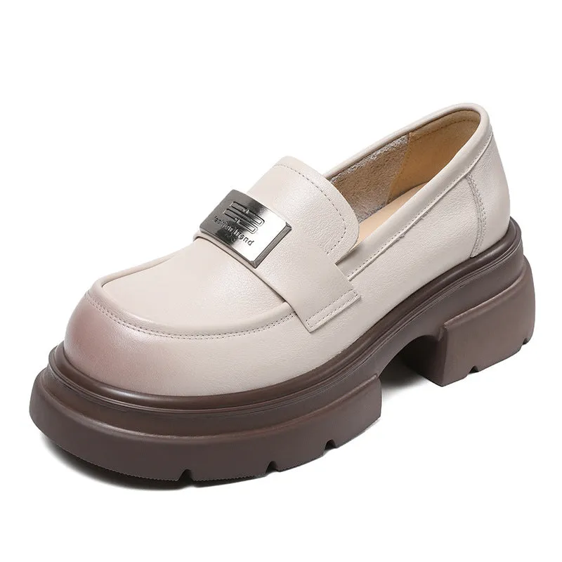 Women Minimalist Leather Thick Soled Casual Loafers