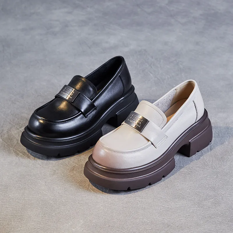 Women Minimalist Leather Thick Soled Casual Loafers