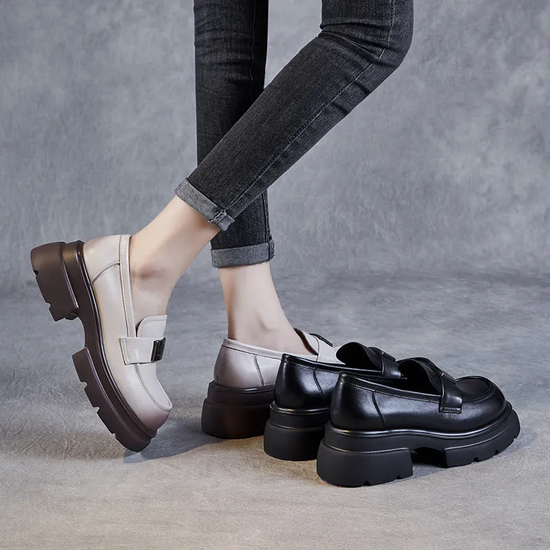 Women Minimalist Leather Thick Soled Casual Loafers