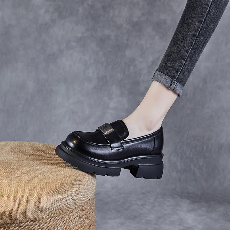 Women Minimalist Leather Thick Soled Casual Loafers