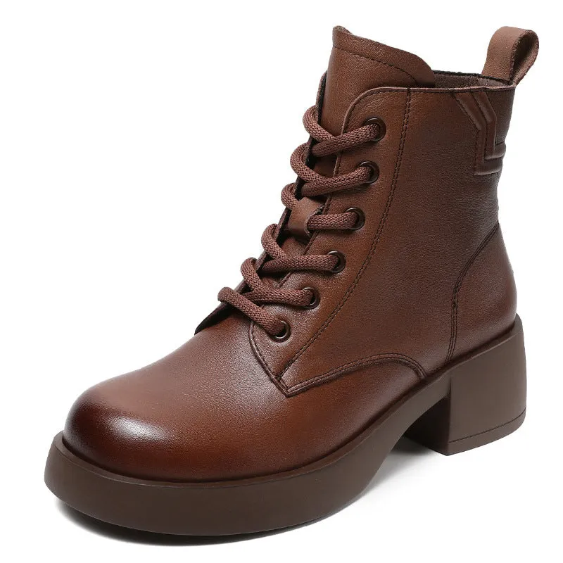 Women Patchwork Leather Casual Chunky Heel Boots