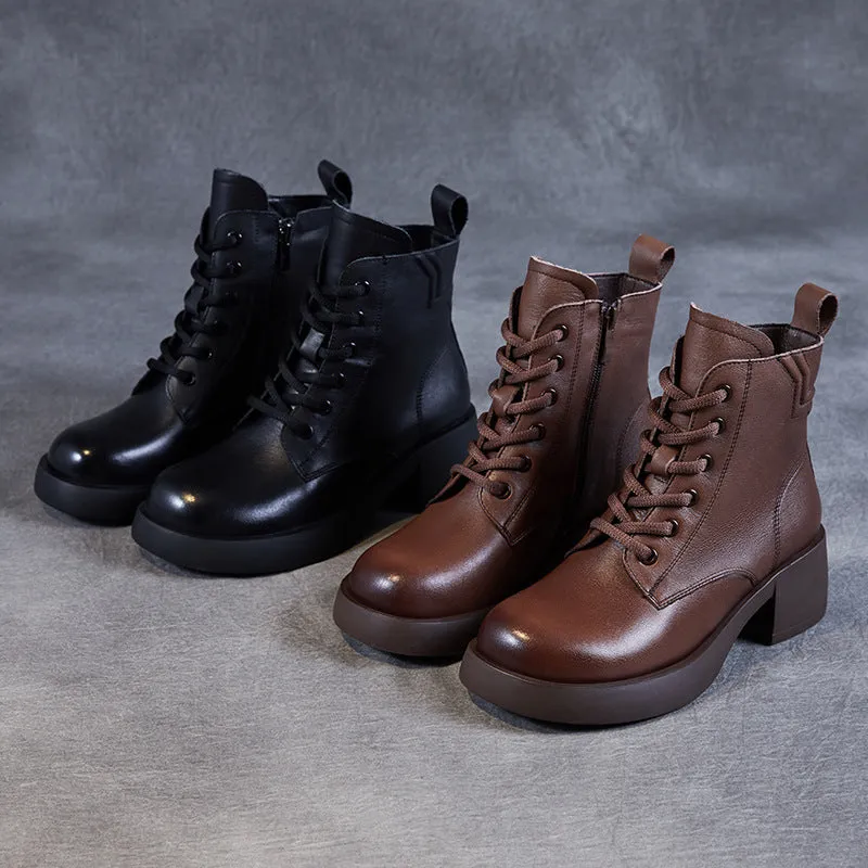 Women Patchwork Leather Casual Chunky Heel Boots
