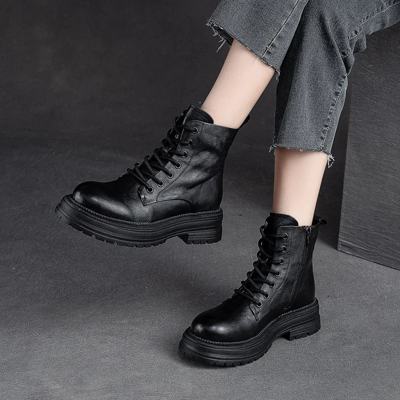 Women Retro Classic Patchwork Leather Boots