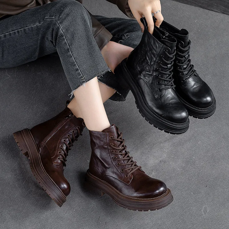 Women Retro Classic Patchwork Leather Boots