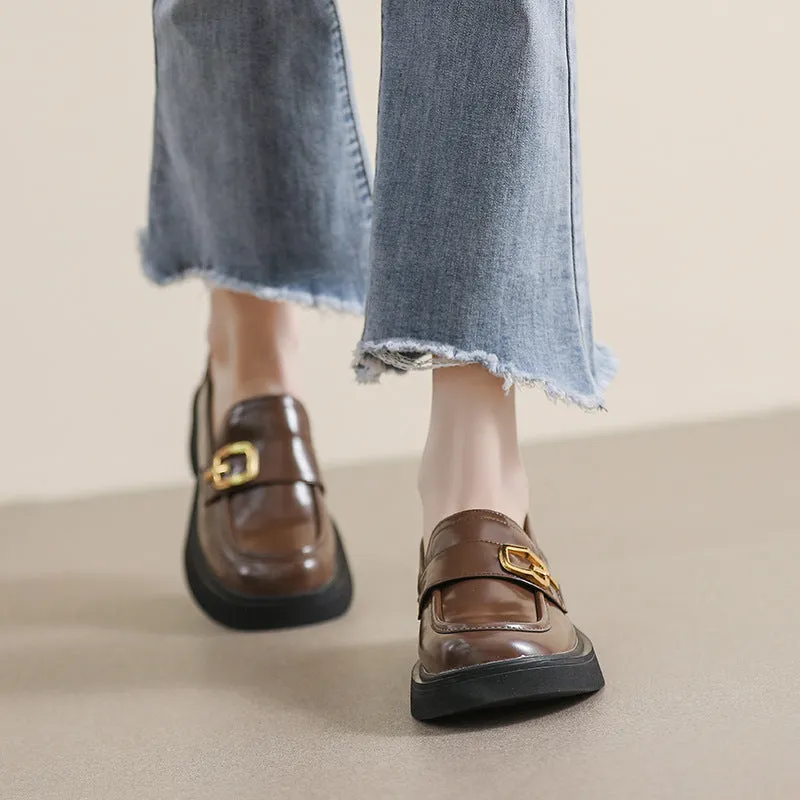 Women Retro Lug Sole Comfort Loafers